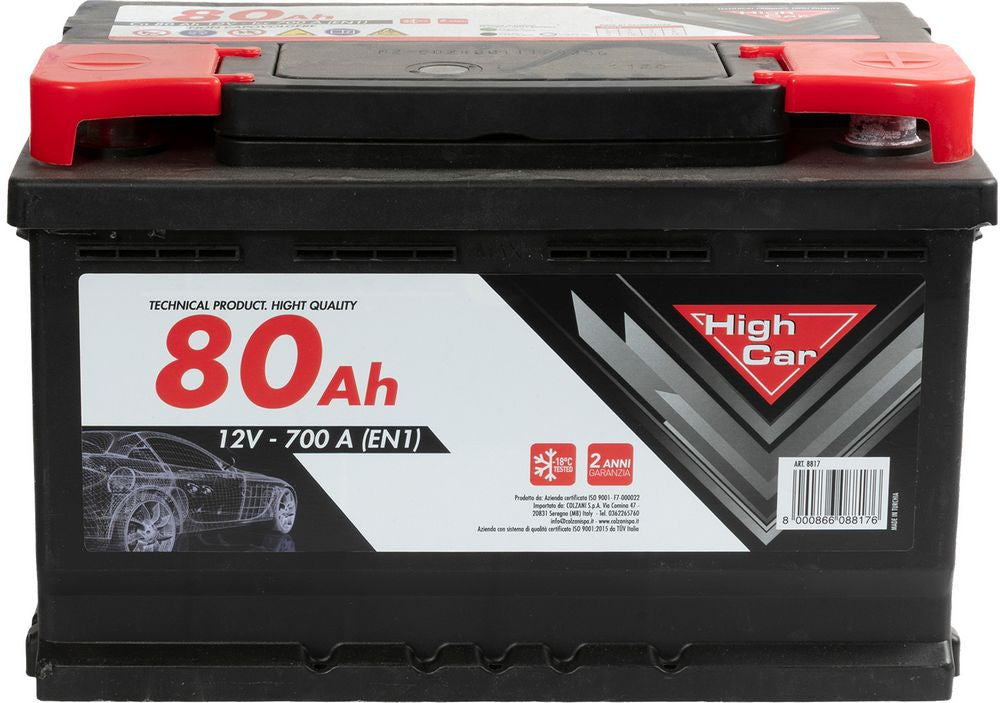 HIGH CAR Batteria Auto da 80AH 640A 12V polo positivo destro cassetta L3