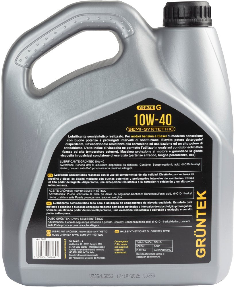 Nuovo lubrificante POWER G 10W-40 semisintetico per veicoli a benzina e a Diesel con capacità di 4L