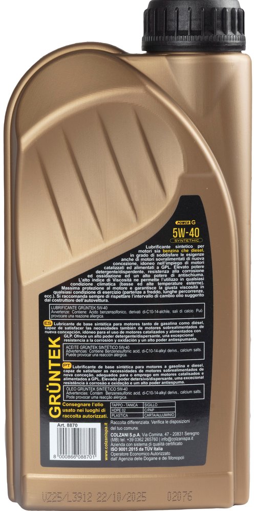 GRUNTEK Nuovo lubrificante 5W-40 a base sintetica con capacit? di 1L