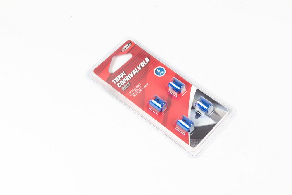 Set 4 tappi copri valvola ring con anello blu universali
