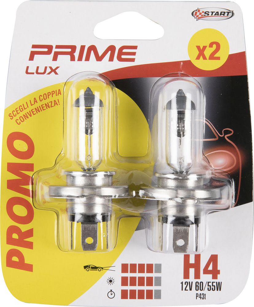 START Coppia di lampadine auto alogene H4 12V 60/55W P43t Accessorio Originale