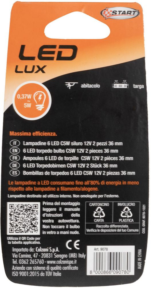 START C10W Coppia di Lampadine 8 Led Siluro per luci auto 12V 10W SV8,5