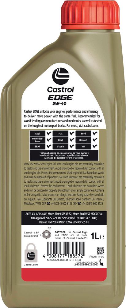 Castrol Edge 5W-40 API SN 1L Semisintetico Olio Motore Lubrificante Auto