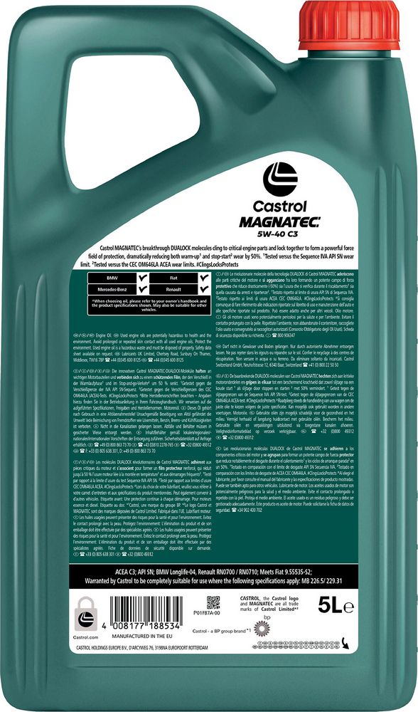 Castrol Magnatec 5W-40 ACEA C3 API SN 5L Semisintetico Olio Motore Lubrificante