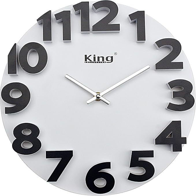 King Home OROLOGIO 3D DA PARETE in plastica 30x4 cm bianco con cifre nere