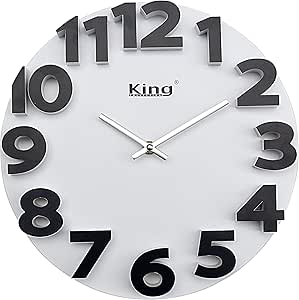 King Home OROLOGIO 3D DA PARETE in plastica 30x4 cm bianco con cifre nere