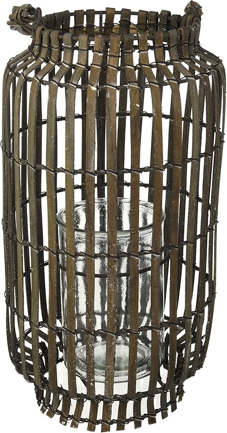 King Home LANTERNA BAMBOO GREY C/BICCHIERE 20x54h cm