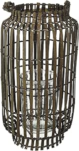 King Home LANTERNA BAMBOO GREY C/BICCHIERE 20x54h cm