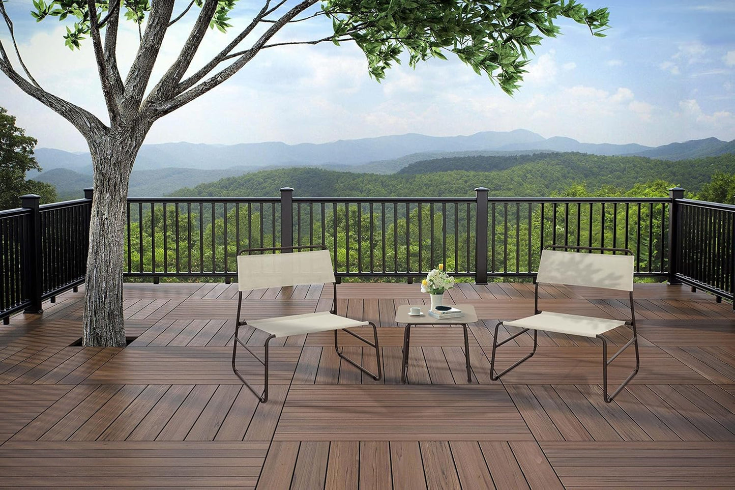 Garden Friend SALOTTO CANNES (tavolo e 2 poltrone) in acciaio color marrone e textilene color beige
