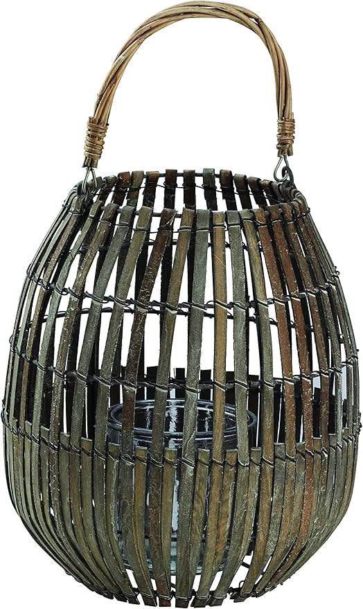 King Home LANTERNA BAMBOO GREY C/BICCHIERE 26x40h cm