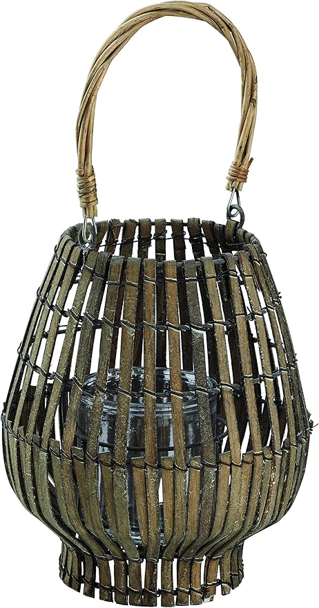King Home LANTERNA BAMBOO GREY C/BICCHIERE 20x39h cm