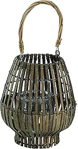 King Home LANTERNA BAMBOO GREY C/BICCHIERE 20x39h cm