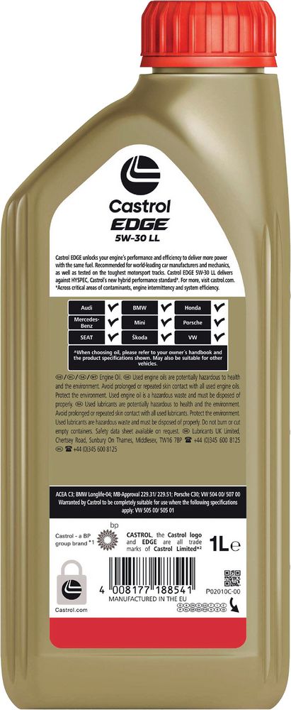 Castrol Edge 5W-30 LL 1L Olio Motore Lubrificante Auto Benzina Diesel Auto