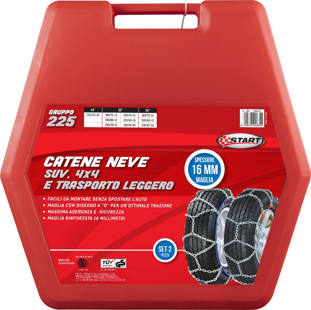 START Set due pezzi catene da neve 16MM gruppo 225 per SUV 4x4 e trasporto