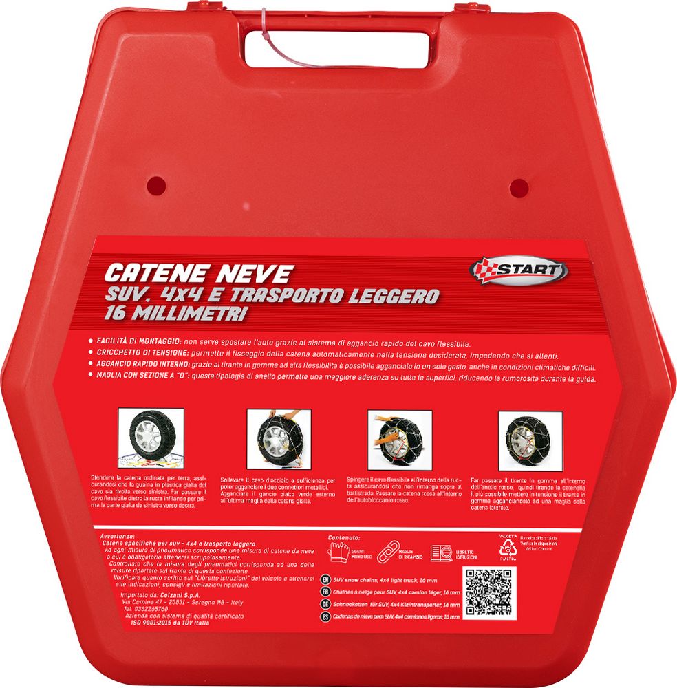 Set due pezzi catene da neve 16MM gruppo 225 per SUV 4x4 e trasporto leggero