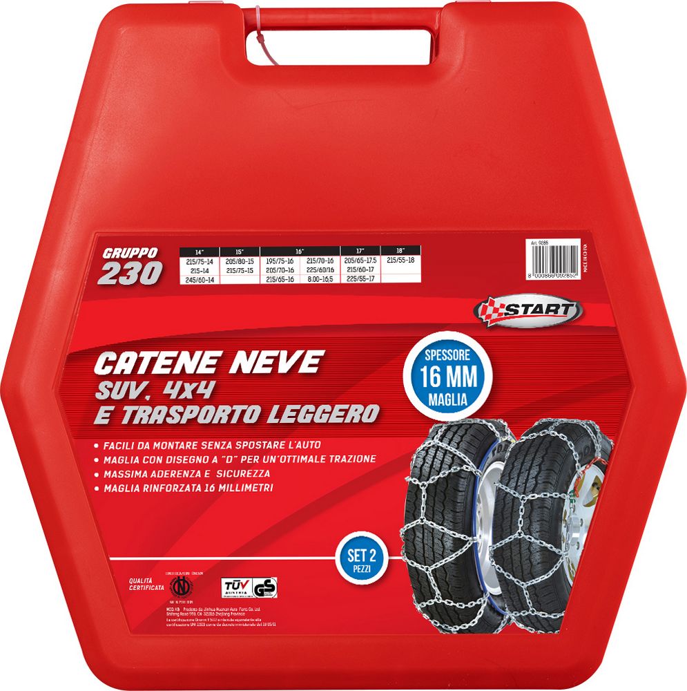 START Set due pezzi catene da neve 16MM gruppo 230 per SUV 4x4 e trasporto