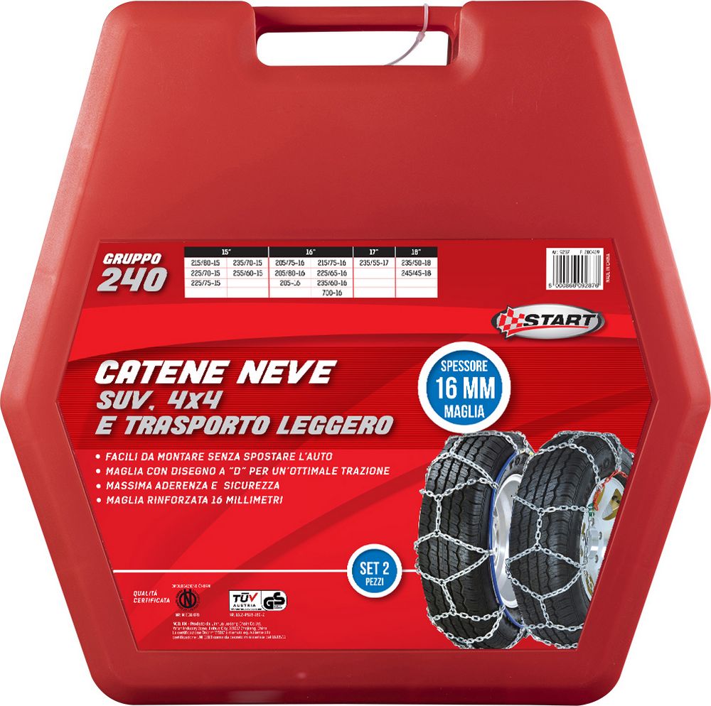 START Set due pezzi catene da neve 16MM gruppo 240 per SUV 4x4 e trasporto