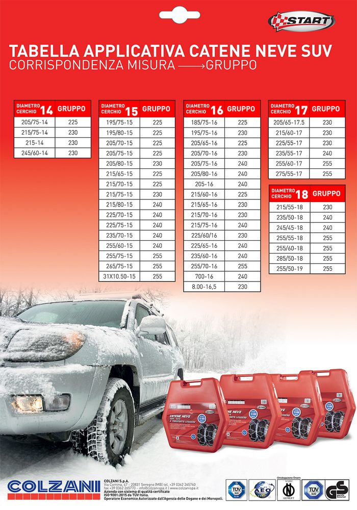 Set due pezzi catene da neve 16MM gruppo 240 per SUV 4x4 e trasporto leggero