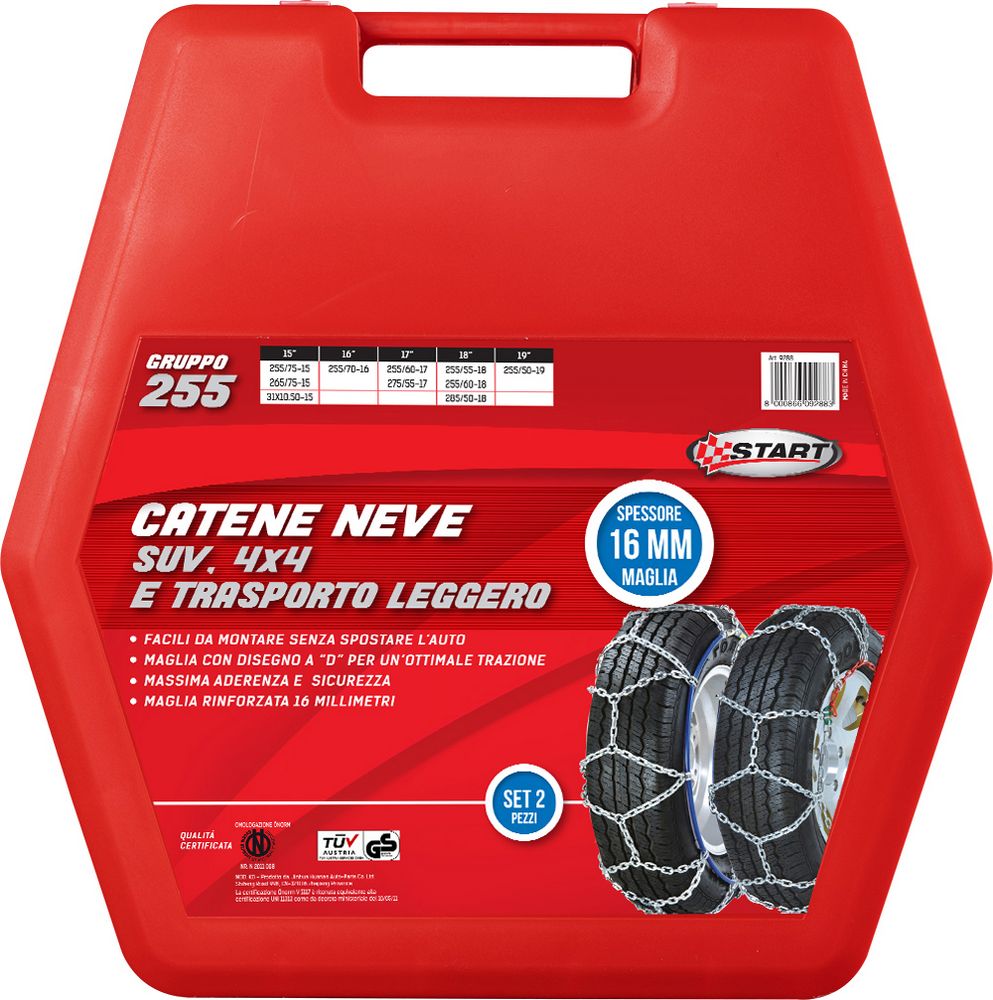START Set due pezzi catene da neve 16MM gruppo 255 per SUV 4x4 e trasporto