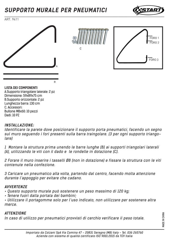 START Supporto in acciaio a parete per pneumatici portata max di 120KG, porta