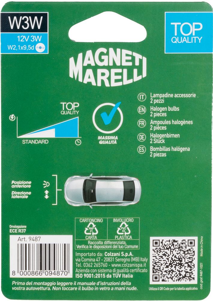 QUANTUM ENERGY Magneti Marelli W3W coppia lampadine auto vetro 12V 3W attacco