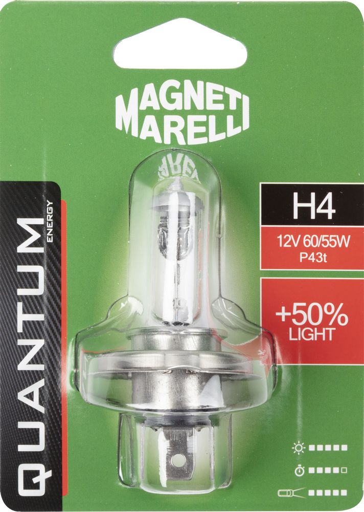 QUANTUM ENERGY Magneti Marelli H4 lampadina singola auto +50% light 12V 60/55W