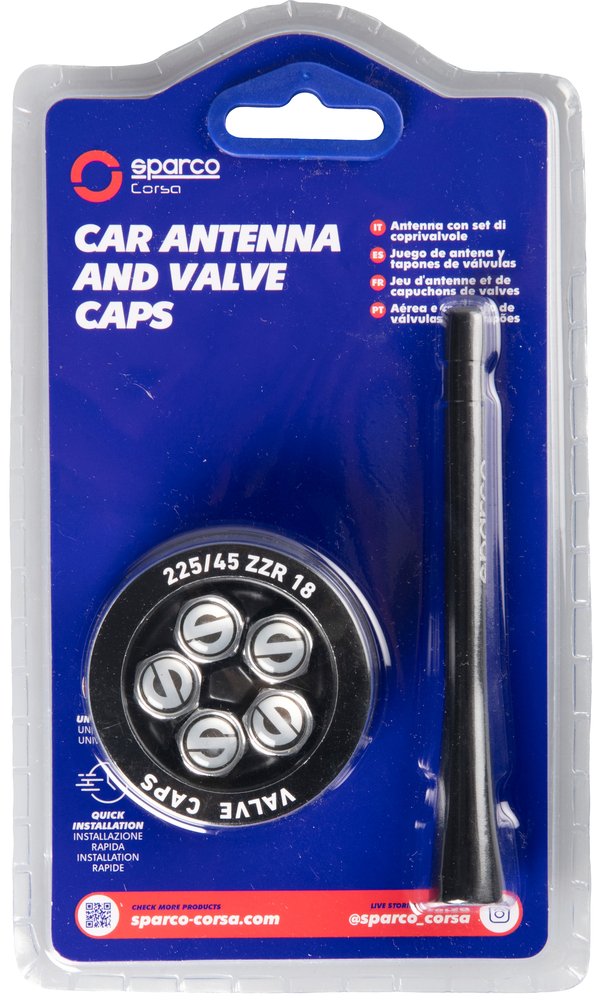 SPARCO Antenna SPC1417 con viti e tappi valvola pneumatici in alluminio Auto