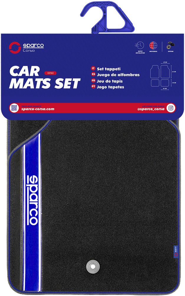 SPARCO Set completo 03763 tappetini universali moquette auto blu quattro pezzi