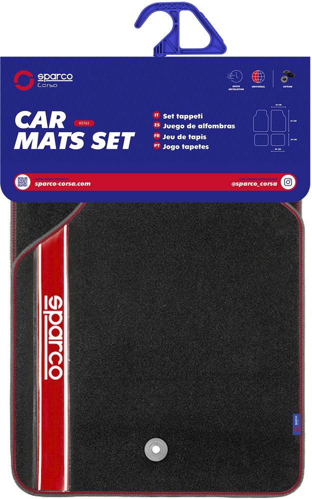Set completo 03763 tappetini moquette auto rosso universali quattro pezzi