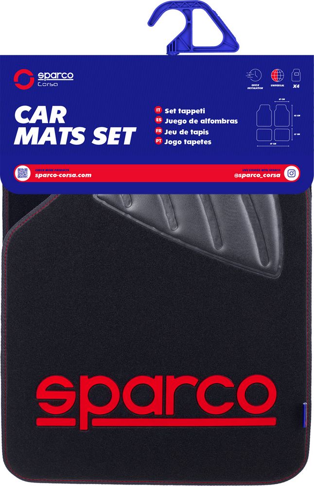 Set SPC19 completo tappetini universali auto moquette nero/rosso poliestere