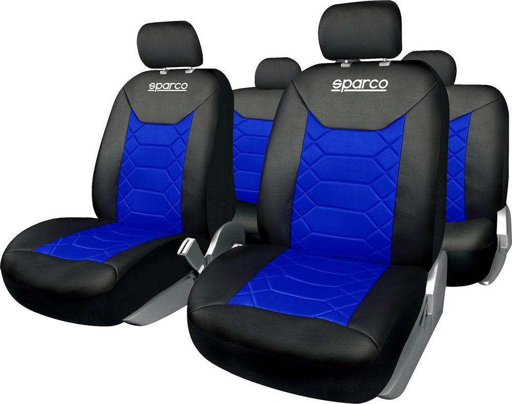 Set completo SPC1016 coprisedili per auto universali nero/blu nido d'ape