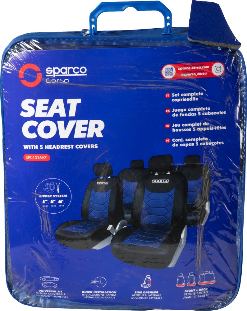 Set completo SPC1016 coprisedili per auto universali nero/blu nido d'ape