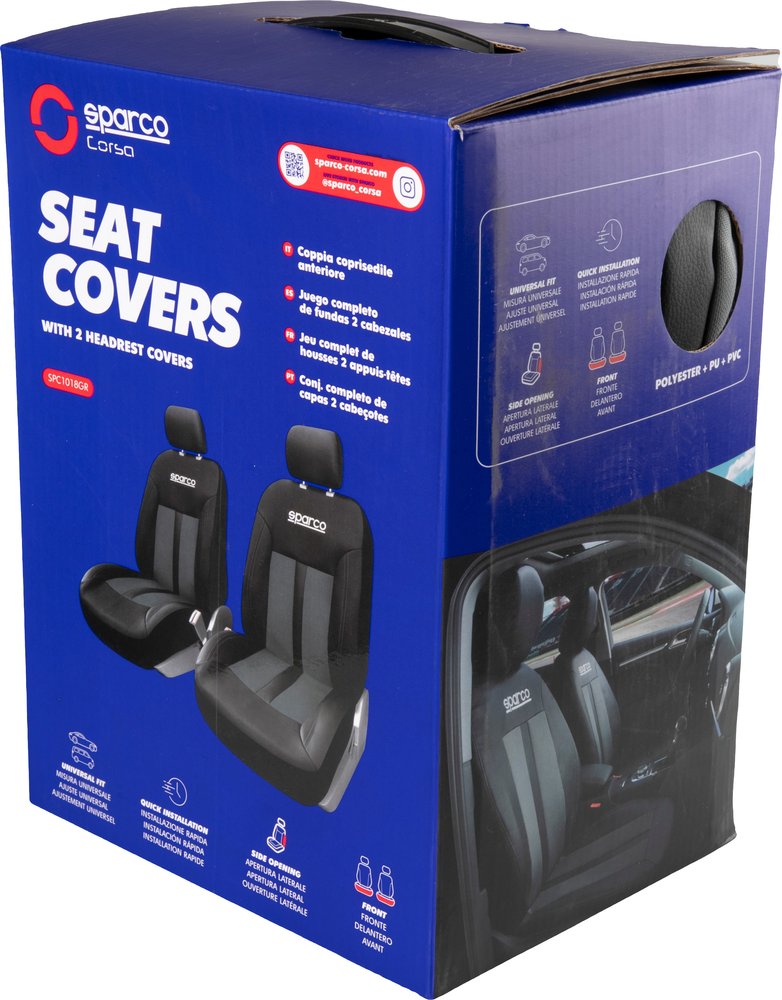 SPARCO Coppia coprisedili poliestere universali anteriori auto nero/grigio