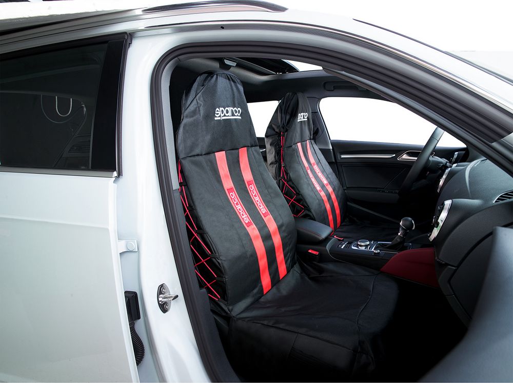 3D coprisedile universale per auto nero e rosso con intreccio laterale