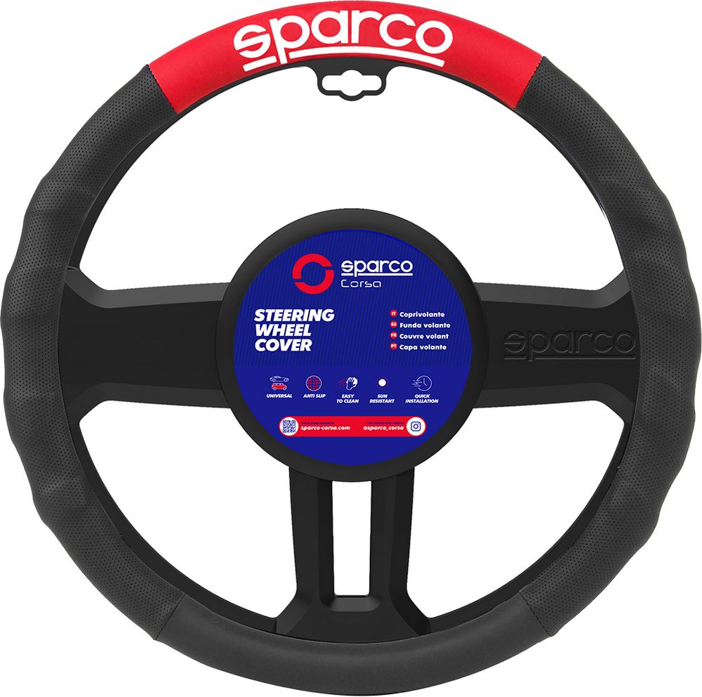 SPARCO Coprivolante SPC1111 auto universale nero e rosso poliestere 38cm