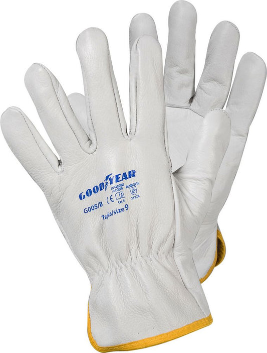 Goodyear Guanti in pelle pieno fiore di groppone taglia 9 colore bianco, guanti da lavoro
