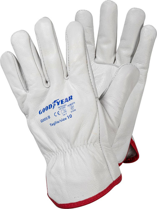 Goodyear Guanti in pelle pieno fiore di groppone taglia 10 colore bianco, guanti da lavoro