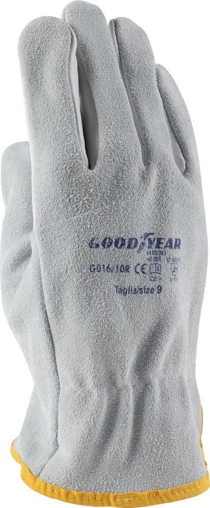 Goodyear Guanti in pelle pieno fiore e crosta taglia 9 colore bianco, guanti da lavoro