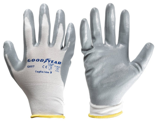 Goodyear guanti in nylon e nitrile taglia 9 colore bianco/grigio, guanti da lavoro