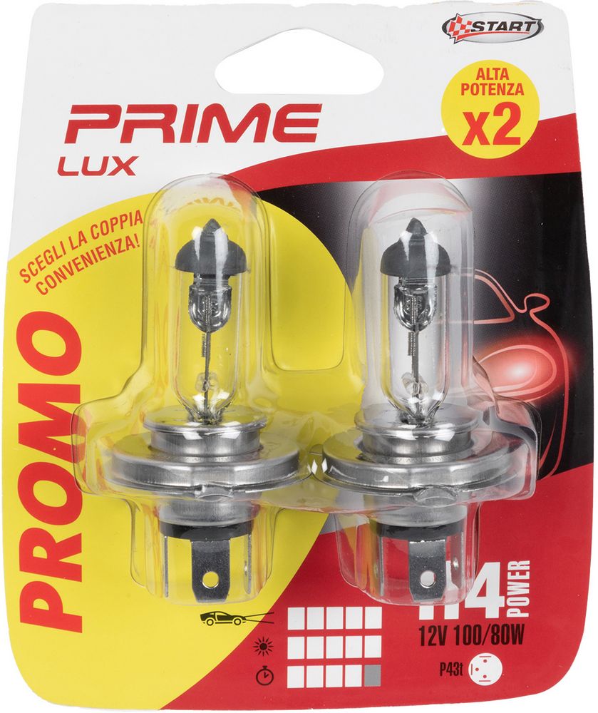 START Coppia di lampadine auto alogene H4 12V 100/80W P43t Accessorio Originale