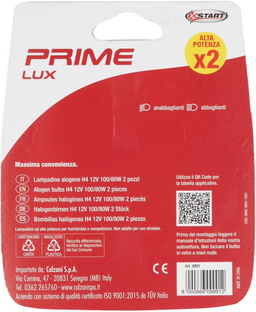 START Coppia di lampadine auto alogene H4 12V 100/80W P43t Accessorio Originale