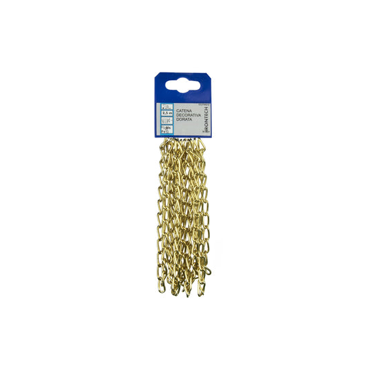 Catena decorativa pretagliata  2 mm. in acciaio ottonato 2,5 mt.