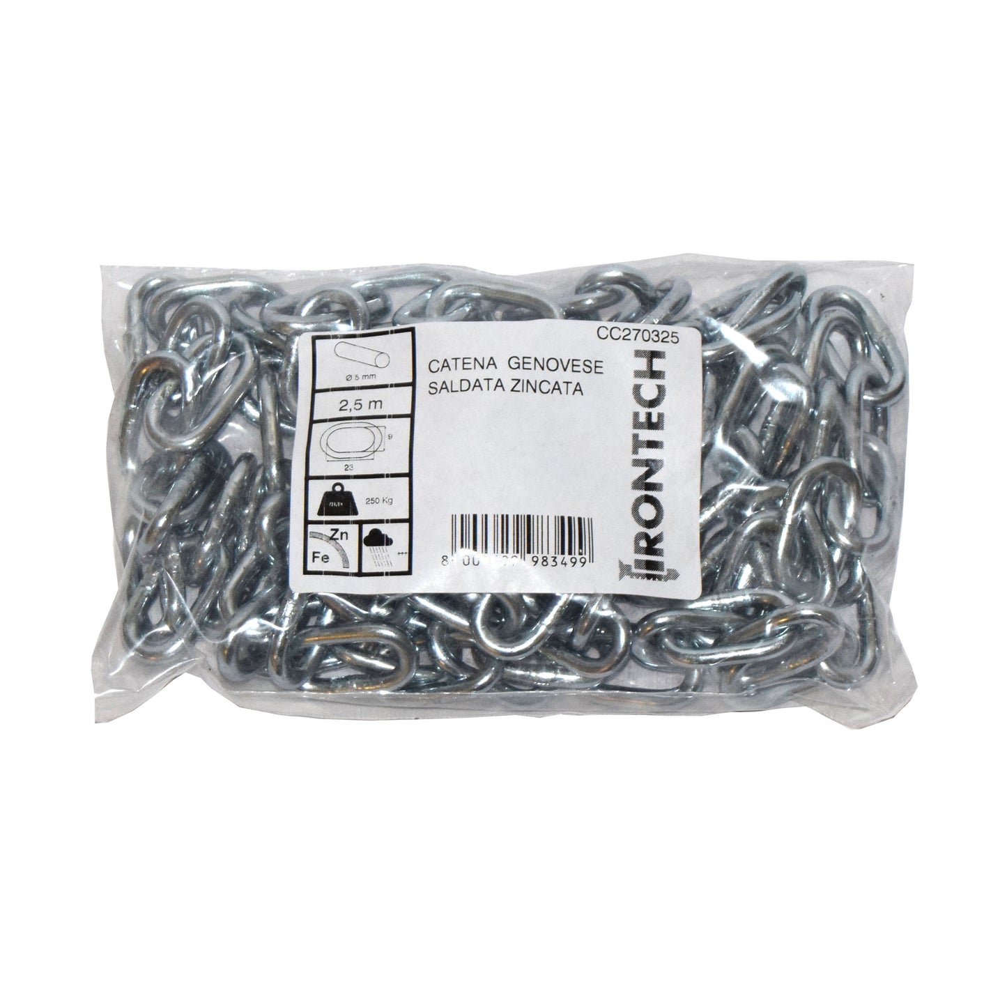 Catena genovese pretagliata  5 mm. in acciaio zincato 2,5 mt.