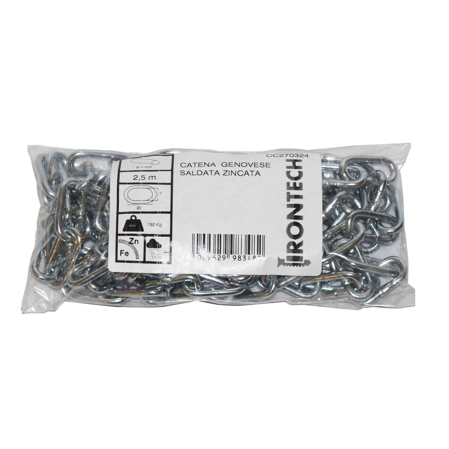 Catena genovese pretagliata  4 mm. in acciaio zincato 5 mt.
