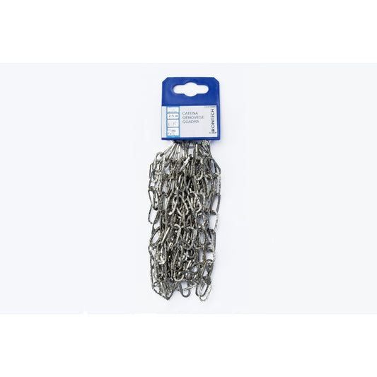 Catena genovese pretagliata maglia quadra  2 mm. in acciaio nichelato 2,5 mt.