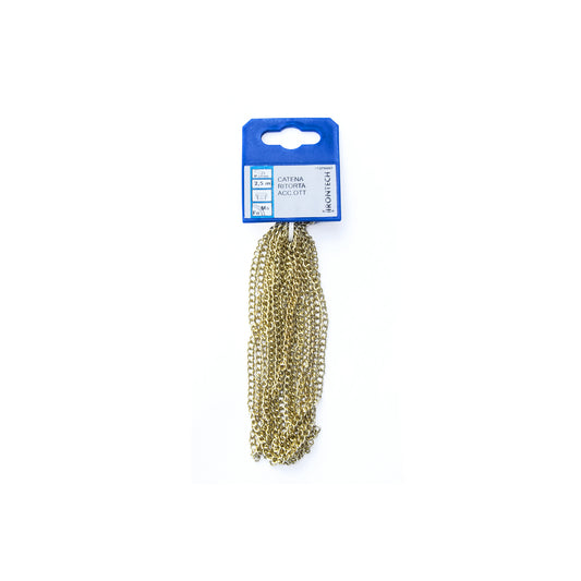 Catena ritorta pretagliata  0,8 mm. in acciaio ottonato 2,5 mt.