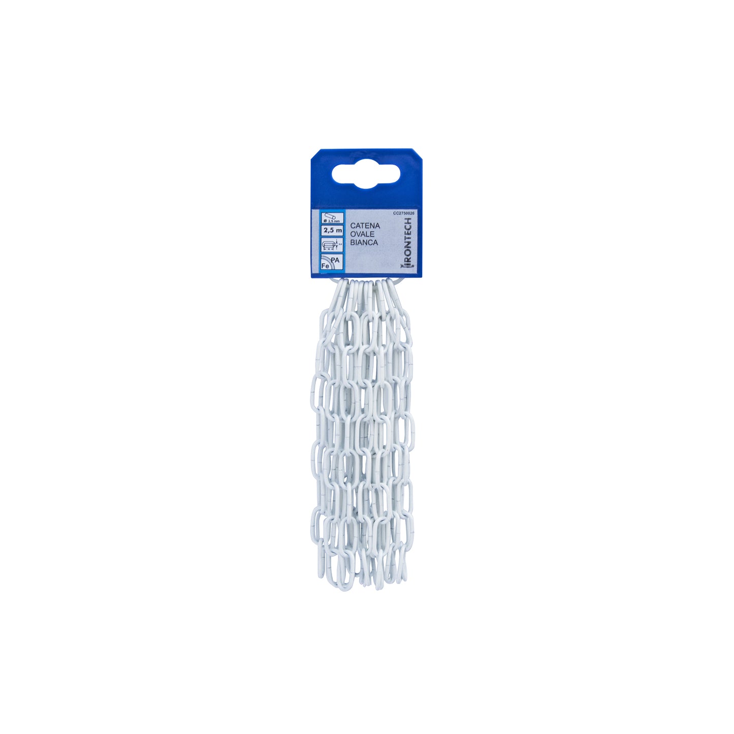 Catena ovale pretagliata  2,5 mm. in acciaio bianco 2,5 mt.