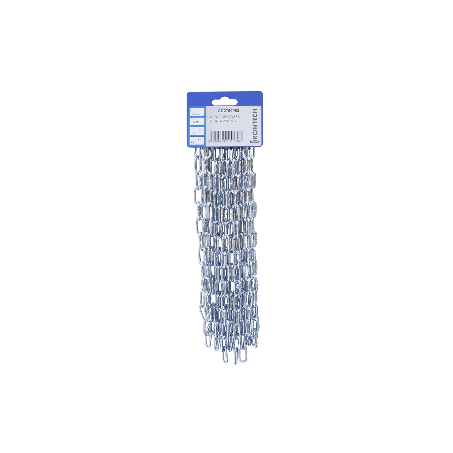 Catena genovese pretagliata  3 mm. in acciaio zincato 5 mt.