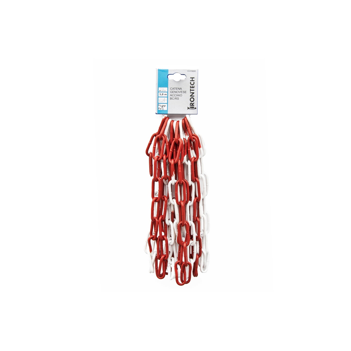 Catena genovese pretagliata maglia lunga saldata  5 mm. in acciaio bianco/rosso 5 mt.