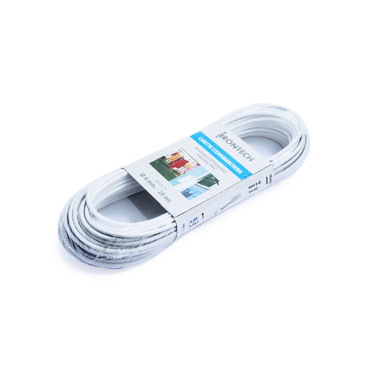 Cavo stendibiancheria  4 mm. in acciaio ottonato rivestito PVC bianco 20 mt.